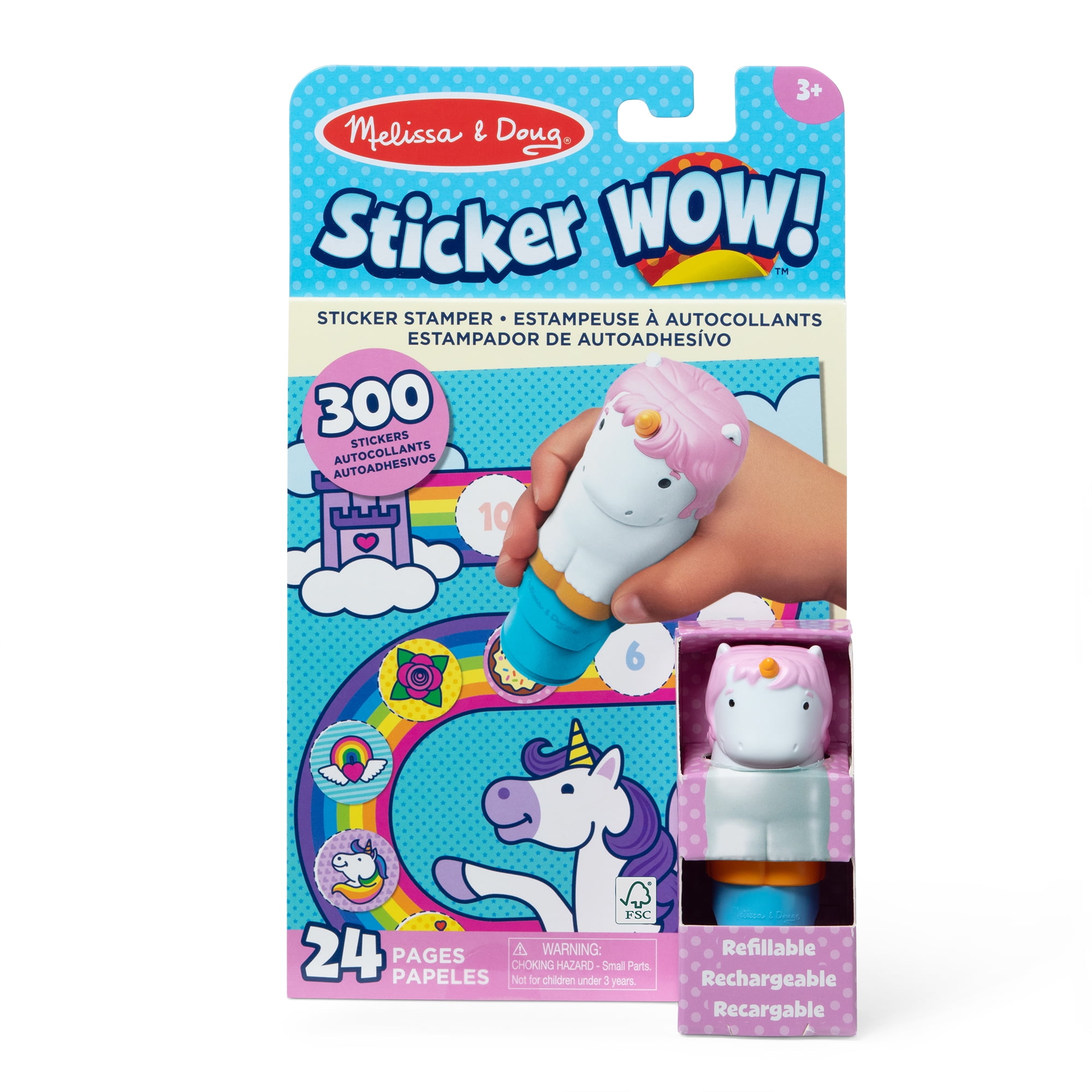 Melissa & Doug Sticker WOW!™ 24-Page Activity Pad and Sticker Stamper, 300  Stickers, Arts and Crafts Fidget Toy Collectible Character – Unicorn 