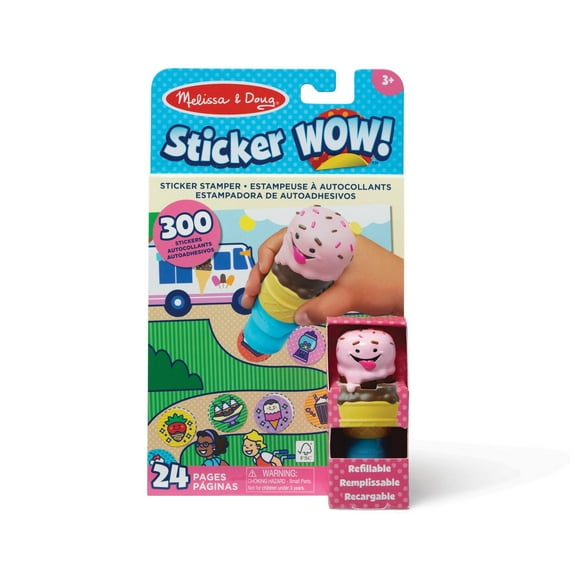 Melissa & Doug Sticker WOW!™ 24-Page Activity Pad and Sticker Stamper, 300 Stickers, Arts and Crafts Fidget Toy Collectible Character – Ice Cream - FSC Certified