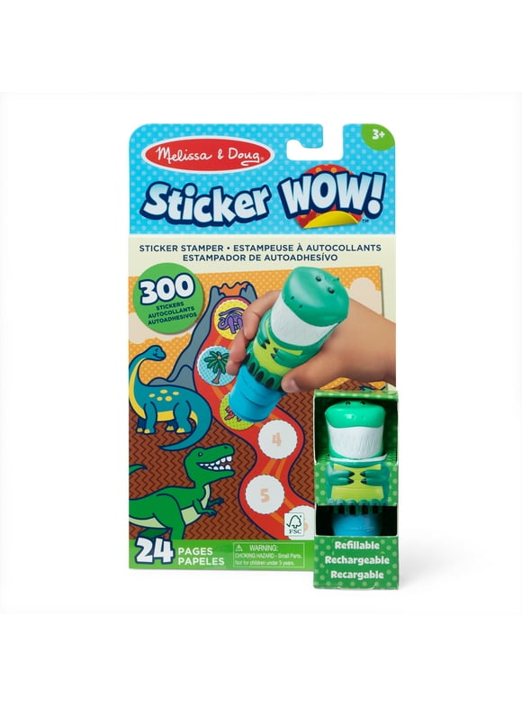 Melissa & Doug Sticker WOW!™ 24-Page Activity Pad and Sticker Stamper, 300 Stickers, Arts and Crafts Fidget Toy Collectible Character – Dinosaur