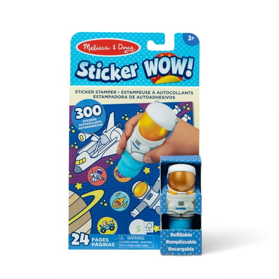 Melissa & Doug Sticker WOW!™ 24-Page Activity Pad and Sticker Stamper, 300 Stickers, Arts and Crafts Fidget Toy Collectible Character – Astronaut - FSC Certified