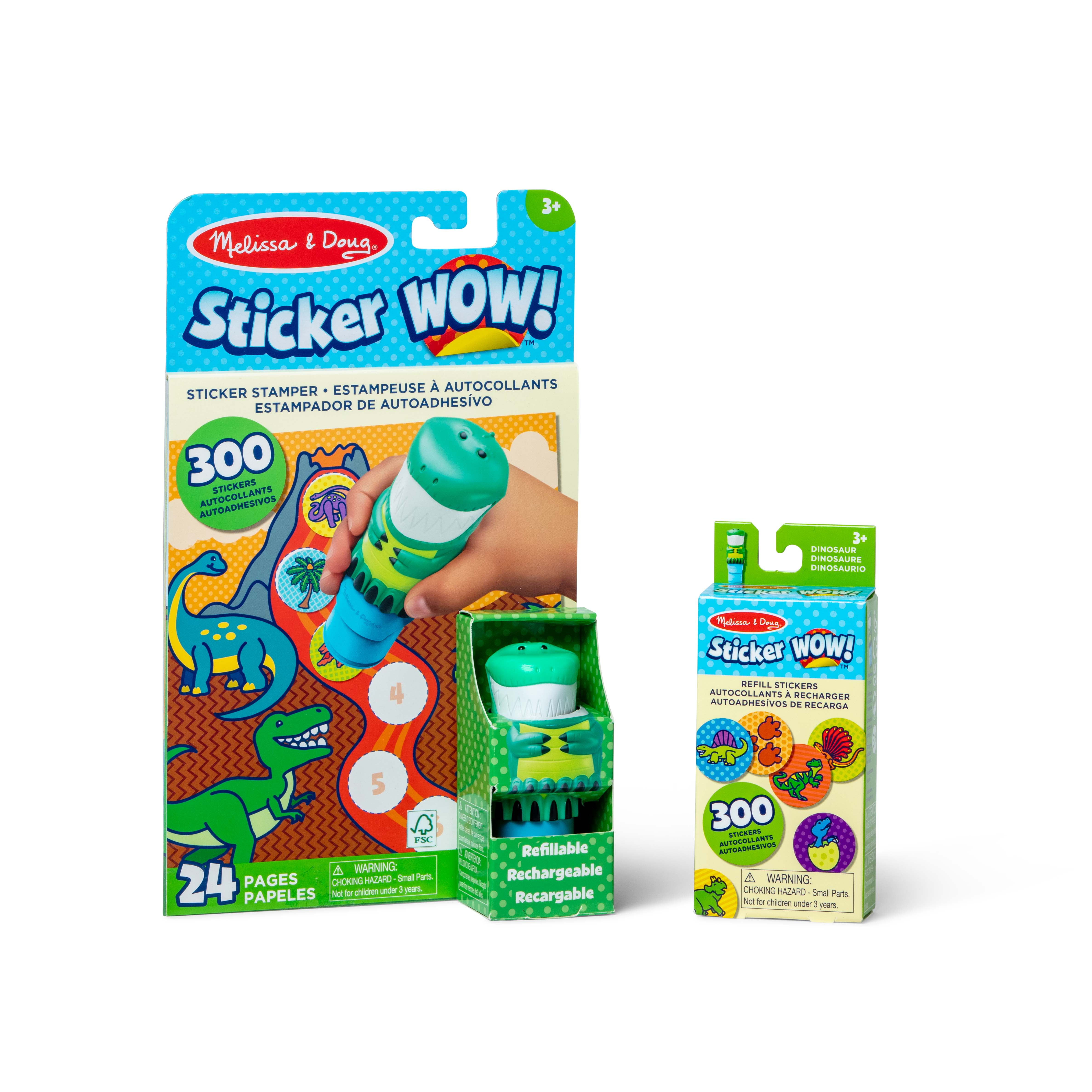 Melissa & Doug Sticker WOW!™ Dinosaur Bundle: Sticker Stamper, 24-Page Activity Pad, 600 Total Stickers, Arts and Crafts Fidget Toy Collectible Character