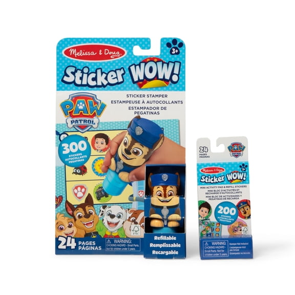 Melissa & Doug Sticker WOW! PAW Patrol Chase Bundle: 24-Page Activity Pad, Sticker Stamper, 500 Stickers, Mini Pad, Arts and Crafts Fidget Toy Collectible Character