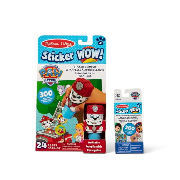 Melissa & Doug Sticker WOW! PAW Patrol Marshall Bundle: 24-Page Activity Pad, Sticker Stamper, 500 Stickers, Mini Pad, Arts and Crafts Fidget Toy Collectible Character
