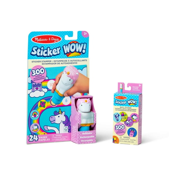 Melissa & Doug Sticker WOW! Unicorn Bundle: Sticker Stamper, 24-Page Activity Pad, 600 Total Stickers, Arts and Crafts Fidget Toy Collectible Character