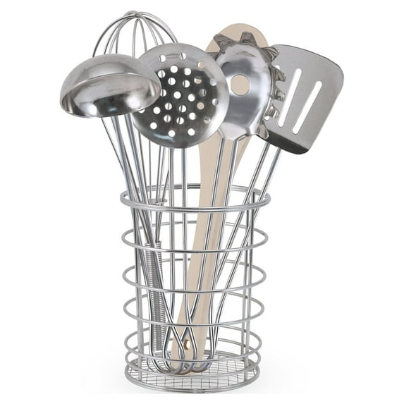 Melissa & Doug Stir and Serve Cooking Utensils (7 pcs) - Stainless Steel and Wood