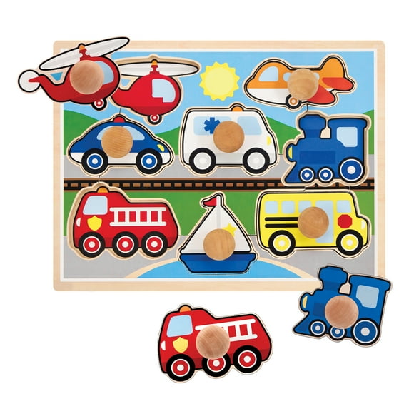Melissa & Doug Sturdy Jumbo Knob Wooden Puzzle Vehicles, 8 Piece