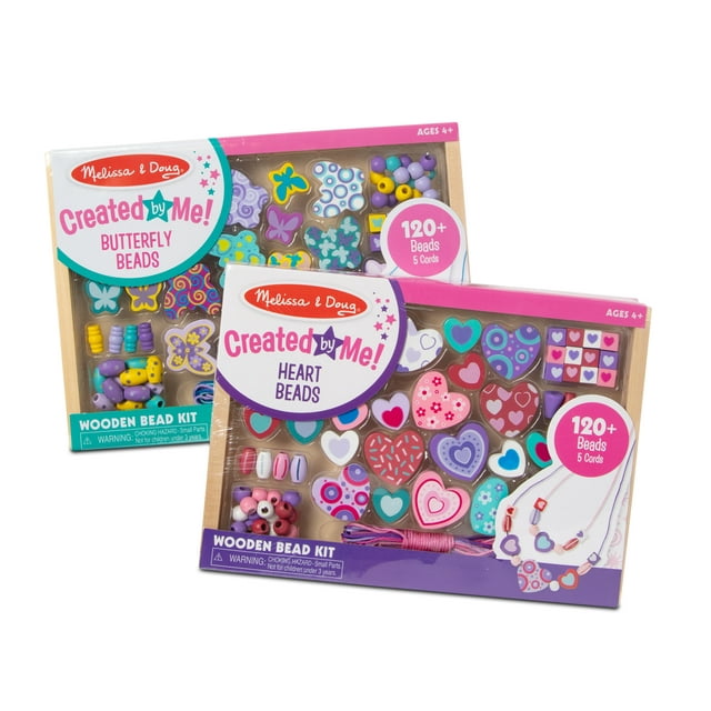 Melissa & Doug Sweet Hearts and Butterfly Friends Bead Set of 2 - 250+ Wooden Beads
