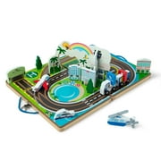 Melissa & Doug Take-Along Airport Play Set, Vehicles, Built-in Tracks, Model Train Set, for Toddlers 3+