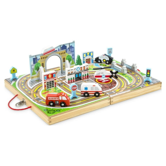 Melissa & Doug® Take-Along Town, 18 Pieces, Police & Fire Play Vehicles, For Toddlers 3+