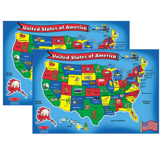 Melissa And Doug U S A United States Map Floor Puzzle 51 Pieces Pack Of 2