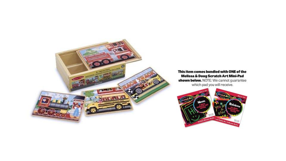 Melissa Doug Vehicles 4-in-1 Wooden Jigsaw Puzzles in a Storage Box (48 ...