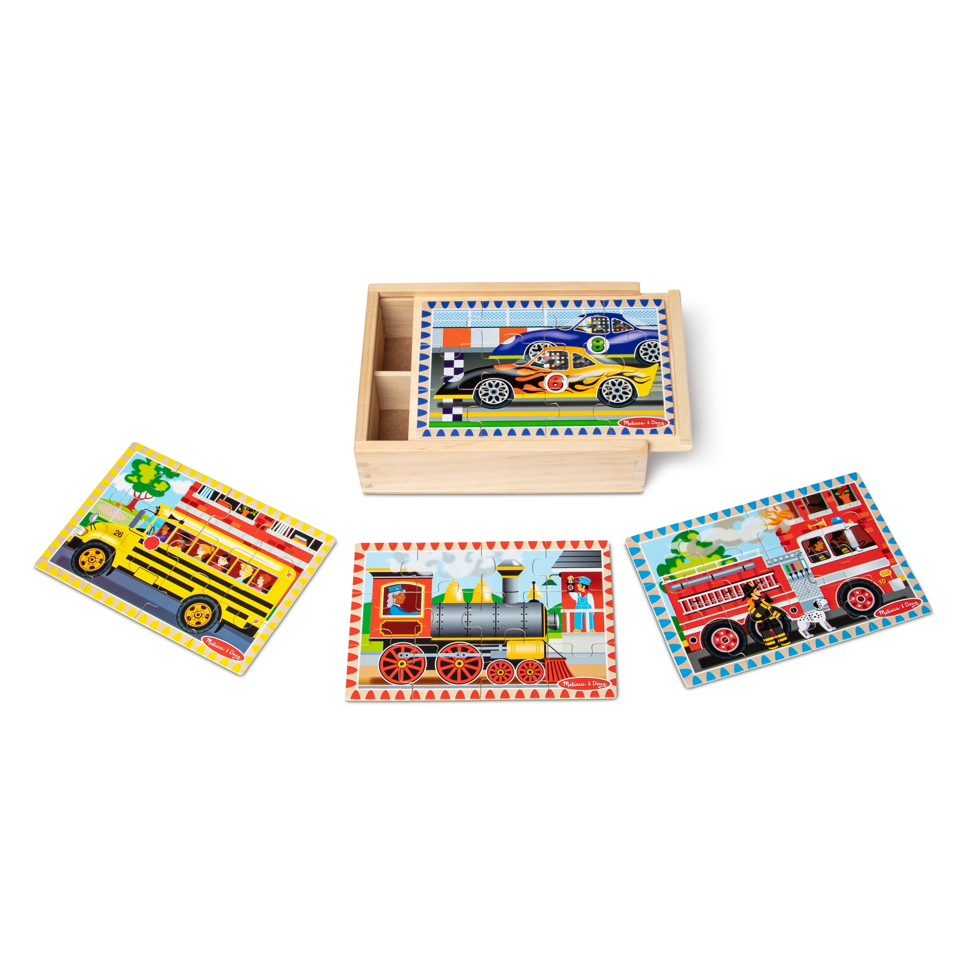 Melissa & Doug Vehicles 4in1 Wooden Jigsaw Puzzles in a Storage Box
