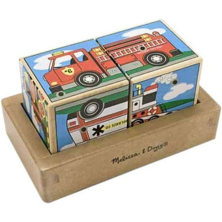 Melissa & Doug Vehicles Sound Blocks 6-in-1 Puzzle With Wooden Tray