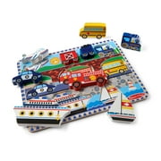 Melissa & Doug Vehicles Wooden Chunky Puzzle - Plane, Train, Cars, and Boats 9 pcs - FSC Certified