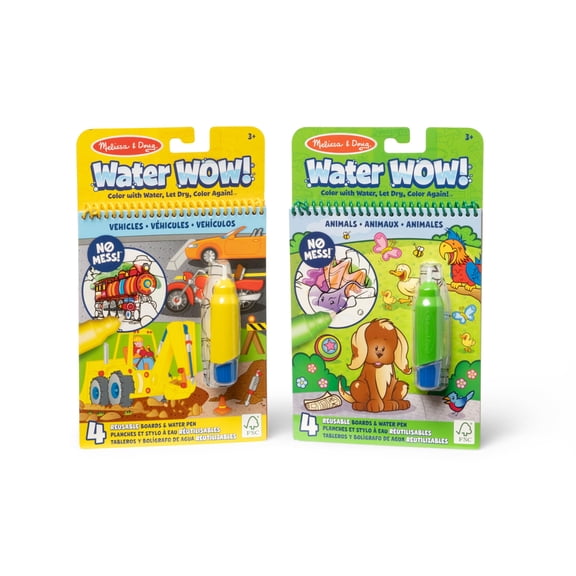 Melissa & Doug Water WOW! 2-Pack Animals, Vehicles Water-Reveal Travel Activity Pads