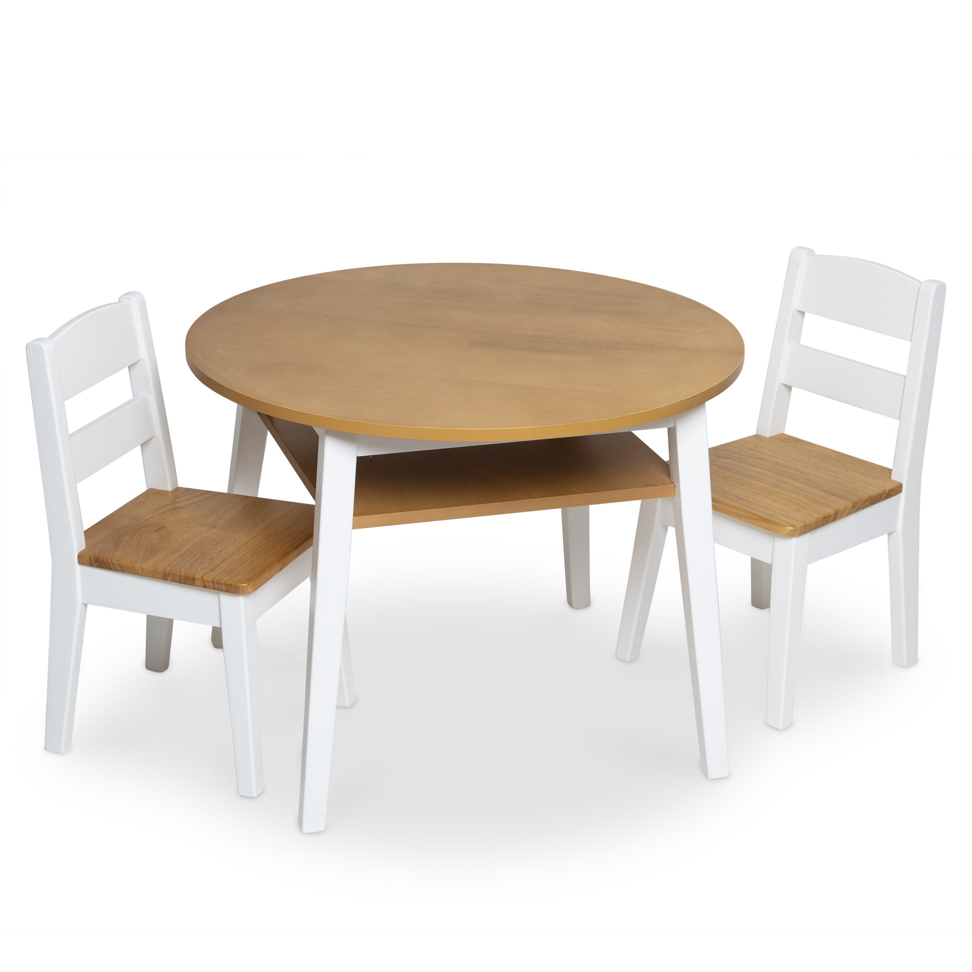 Melissa & Doug Wooden 3-Piece Kids Round Activity Table and Chair Set, Light Woodgrain/White
