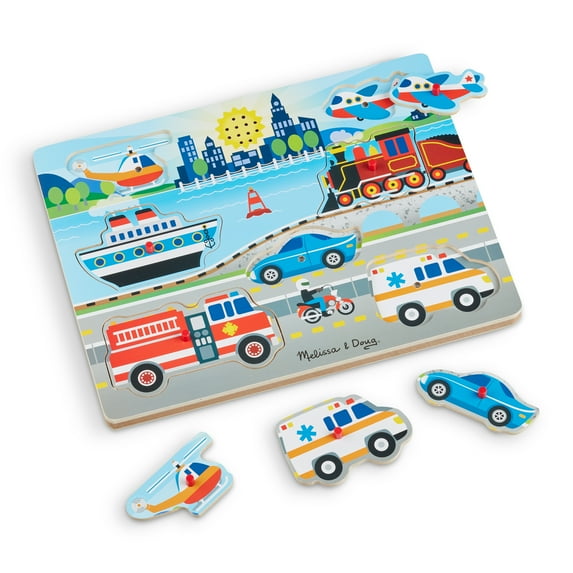 Melissa & Doug Wooden 7-Piece On the Move Vehicles Sound Puzzle