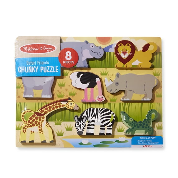 Melissa & Doug Wooden 8-Piece Safari Friends Chunky Puzzle