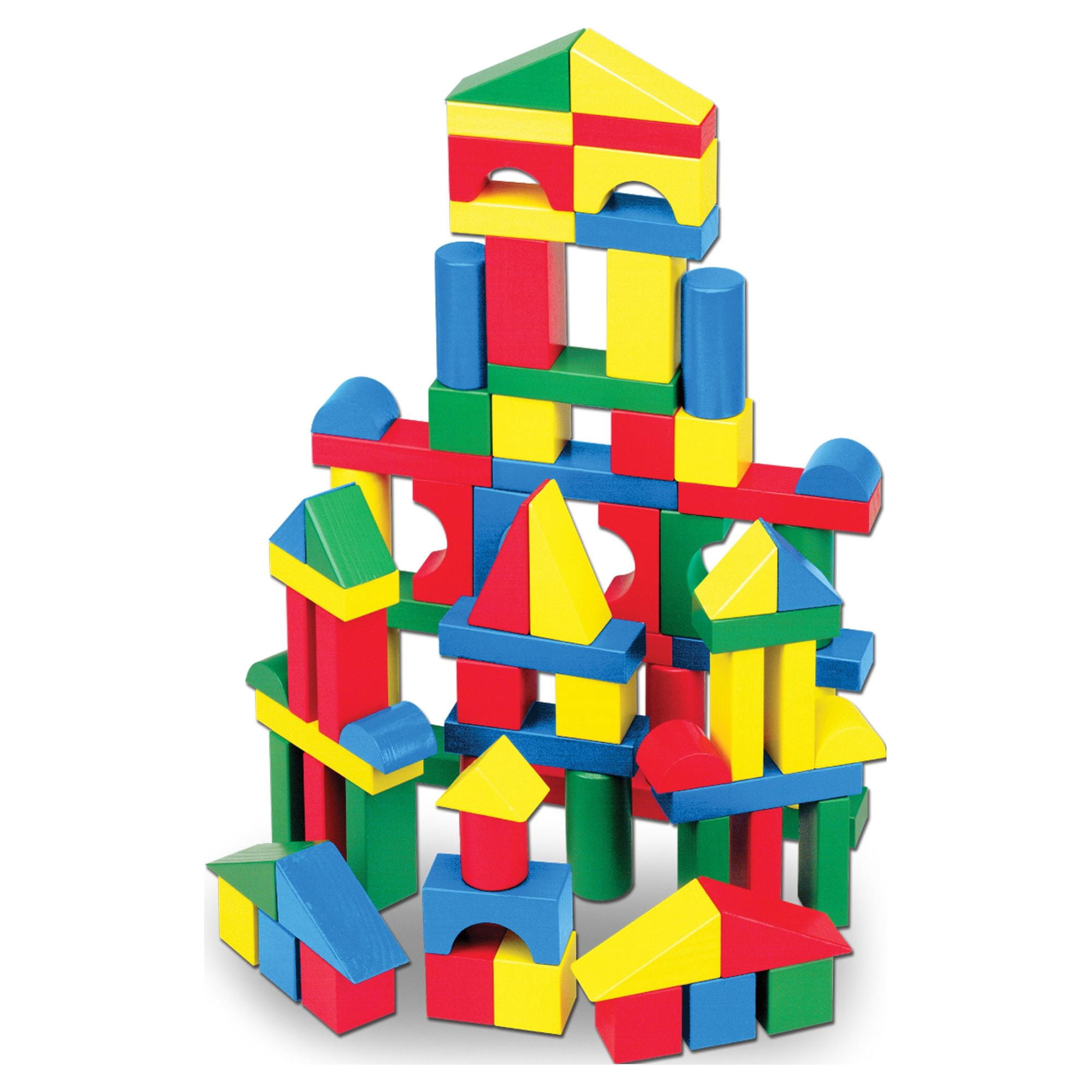 Melissa & Doug Wooden Building Blocks Set with 100 Blocks in 4 Colors and 9 Shapes