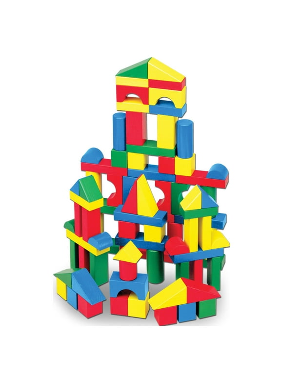 Melissa & Doug Wooden Building Blocks Set - 100 Blocks in 4 Colors and 9 Shapes - FSC-Certified Materials