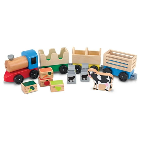 Melissa & Doug Wooden Farm Train Set - Classic Wooden Toy (3 linking cars)