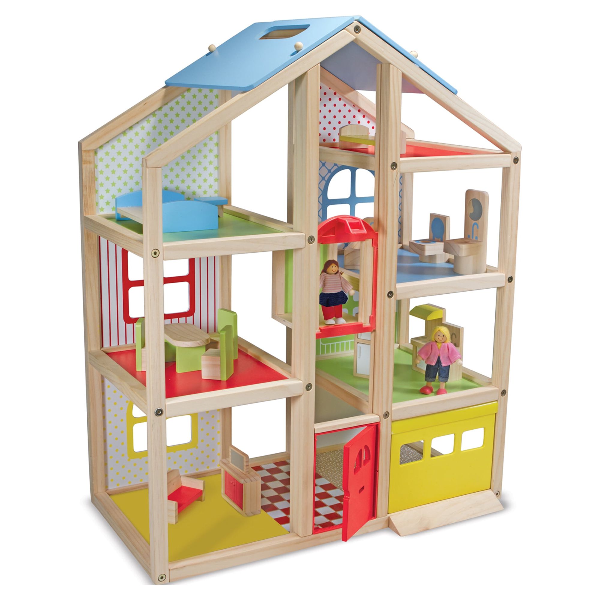 Melissa & Doug Wooden Hi-Rise Dollhouse With 15 Furniture Pieces, Garage, Working Elevator - image 1 of 10