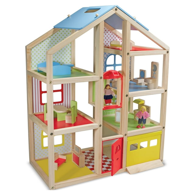 Melissa & Doug Wooden Hi-Rise Dollhouse With 15 Furniture Pieces, Garage, Working Elevator