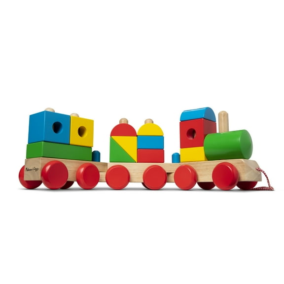 Melissa & Doug Wooden Jumbo Stacking Train 4-Color Classic Wooden Toddler Toy (17 pcs)