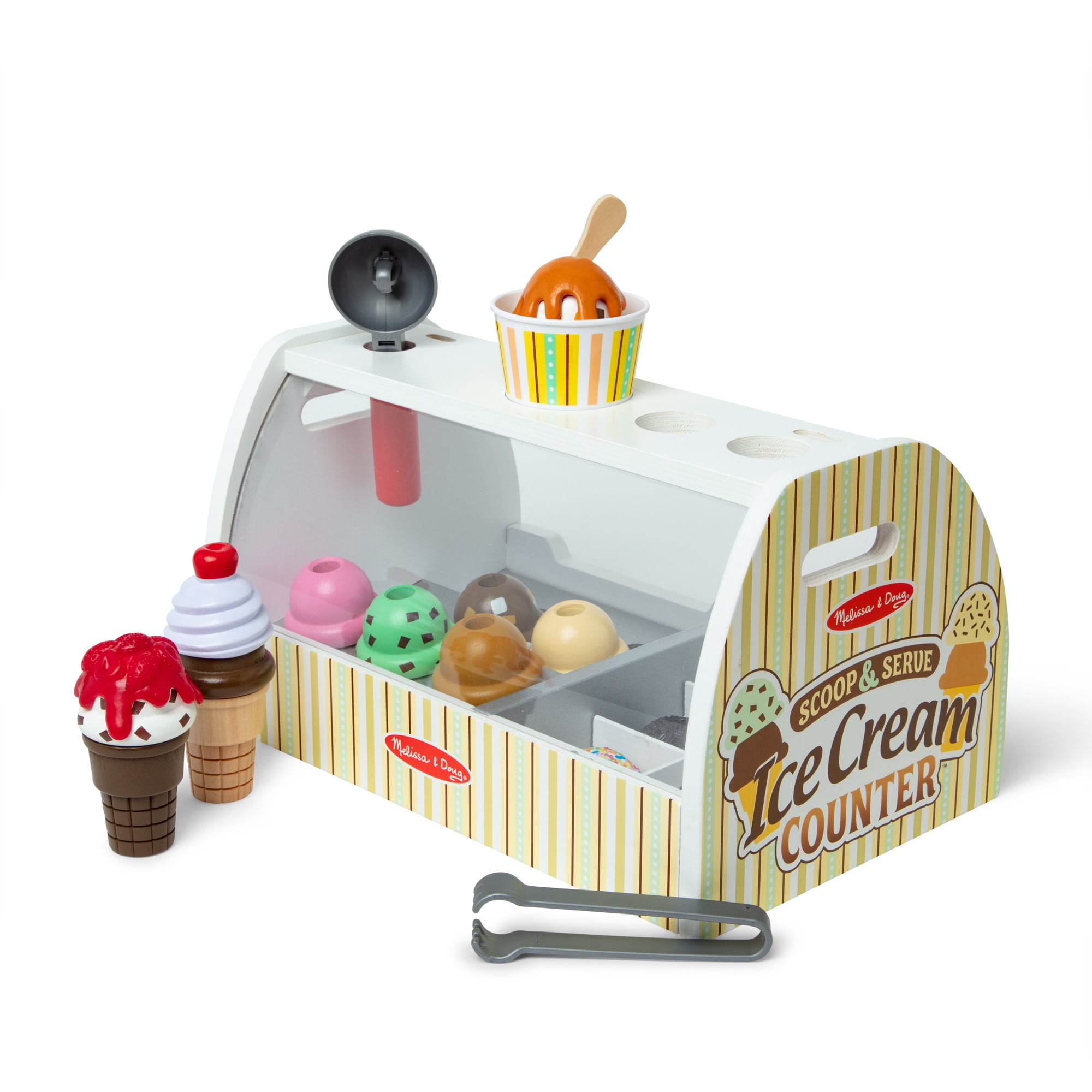 Melissa & Doug Wooden Scoop and Serve Ice Cream Counter With Play Food and Accessories (28 Pcs)