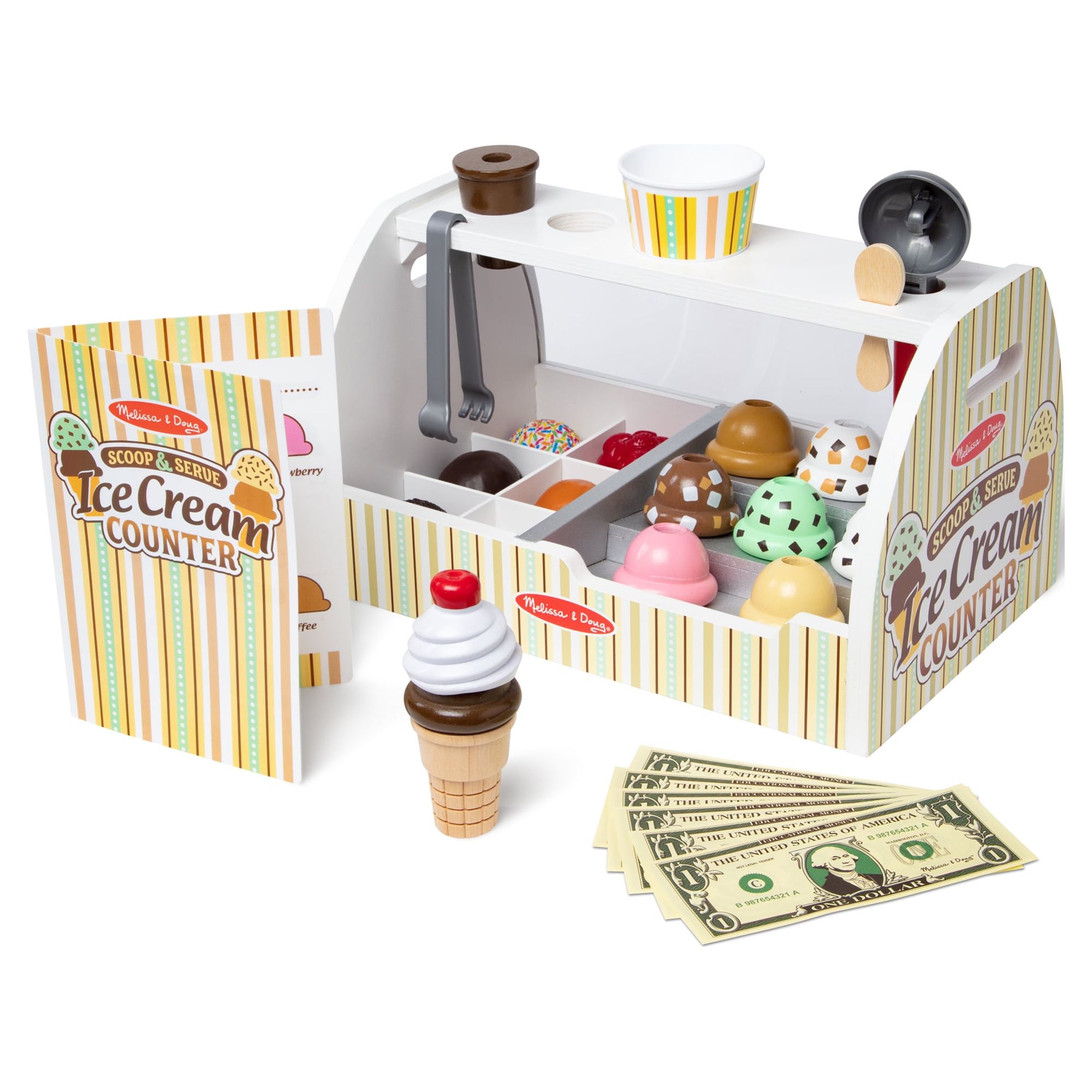 Melissa & Doug Wooden Scoop and Serve Ice Cream Counter (28 pcs) - Play Food and Accessories - image 1 of 11