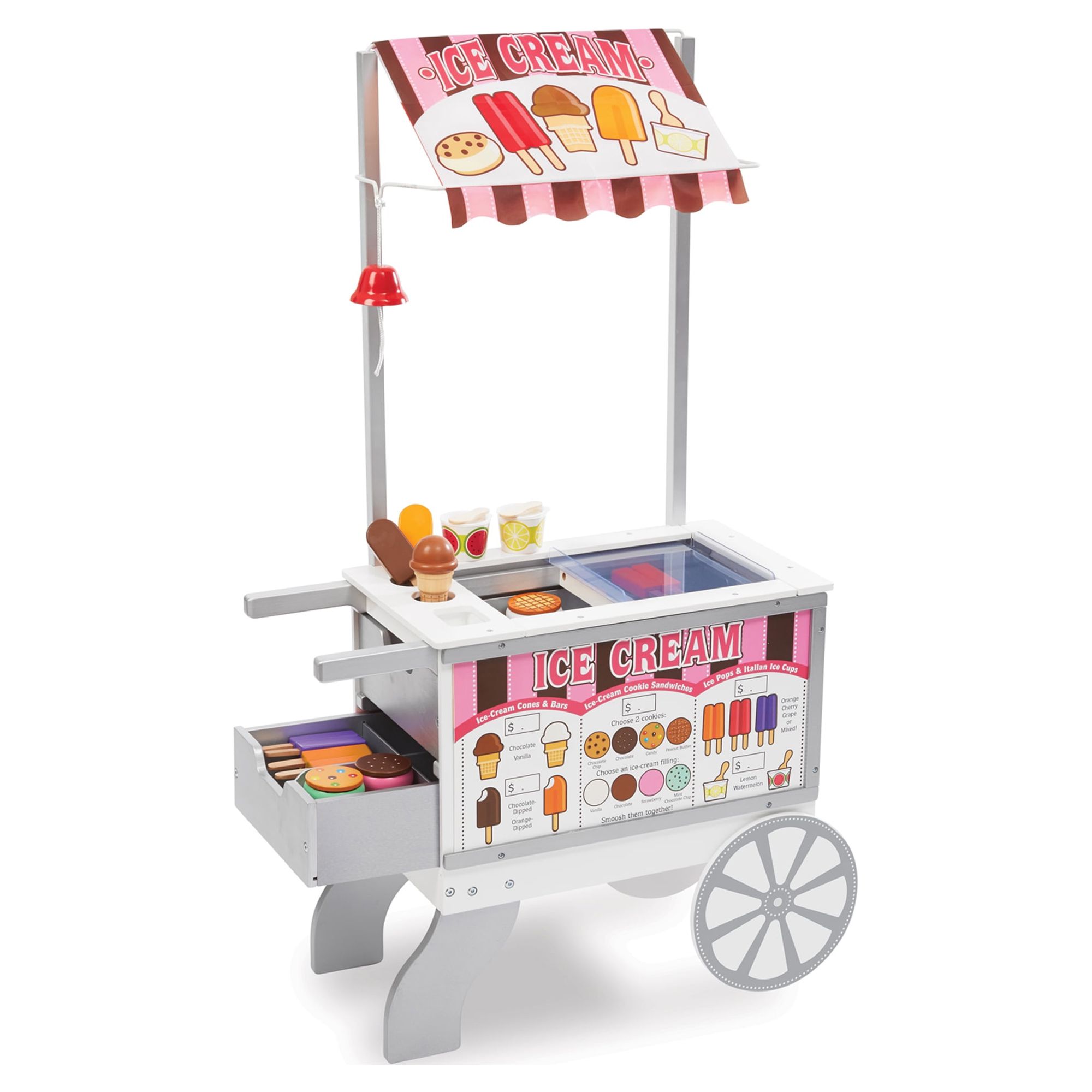 Melissa & Doug Wooden Snacks and Sweets Food Cart - 40+ Play Food pcs, Reversible Awning - image 1 of 11
