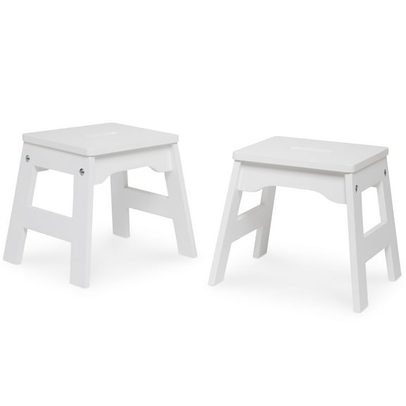 Melissa & Doug Wooden Stools  Set of 2 Stackable, Portable 11-Inch-Tall Stools (White)