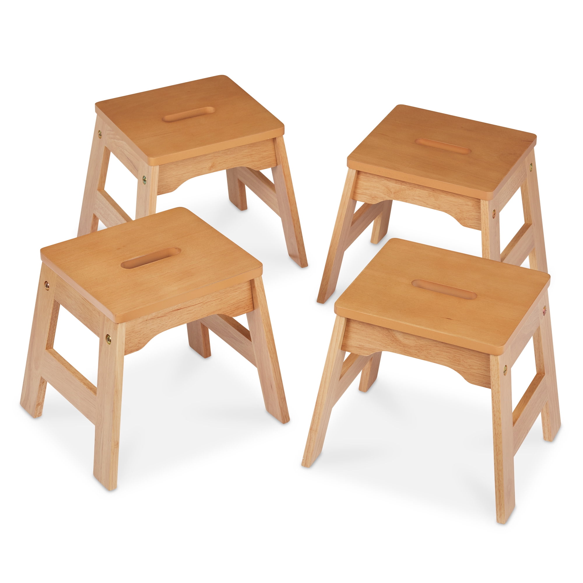 Natural Light Woodgrain Stackable Kids Wooden Stools Set