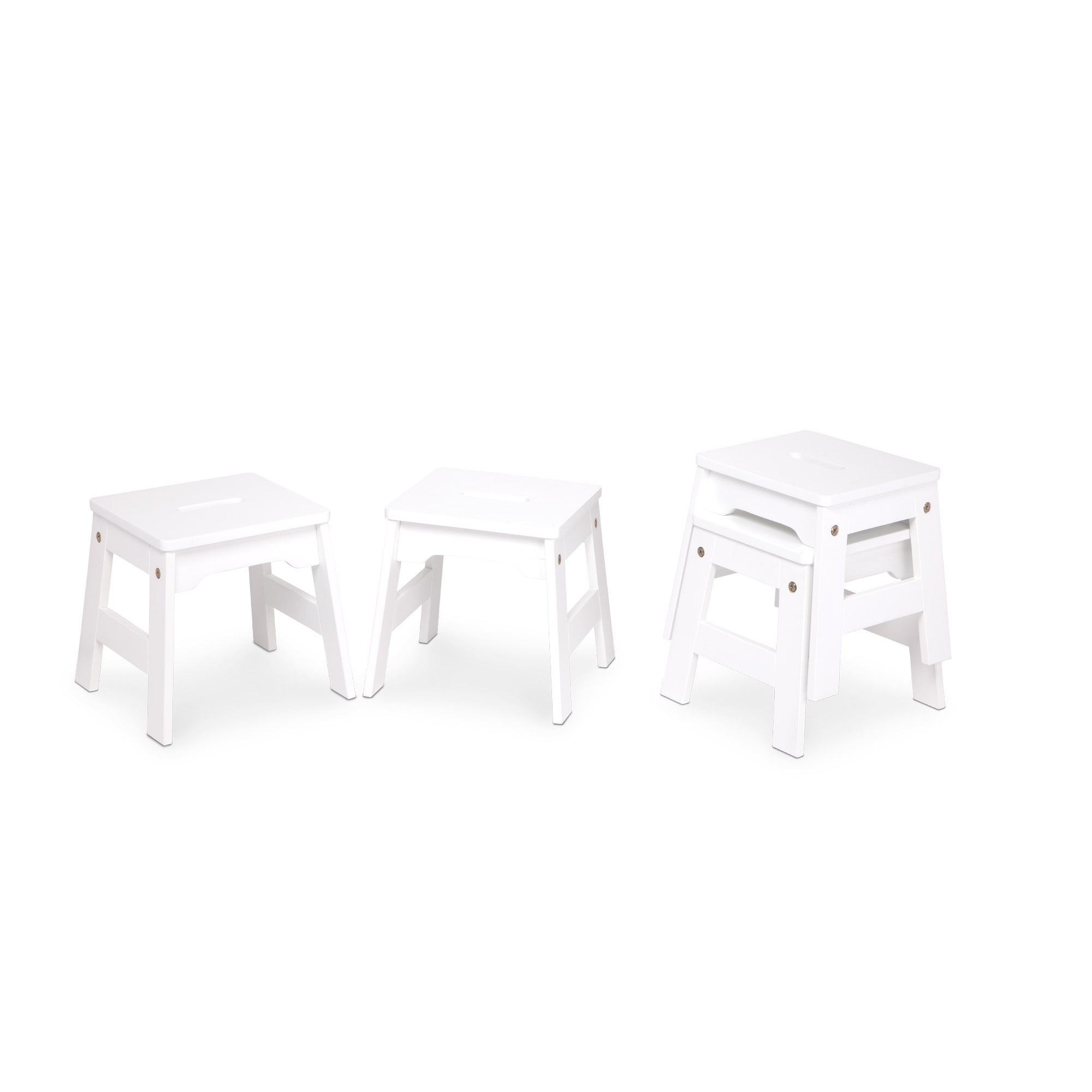 Melissa & Doug Wooden Stools – Set of 4 Stackable, Portable 11-Inch-Tall Stools (White)