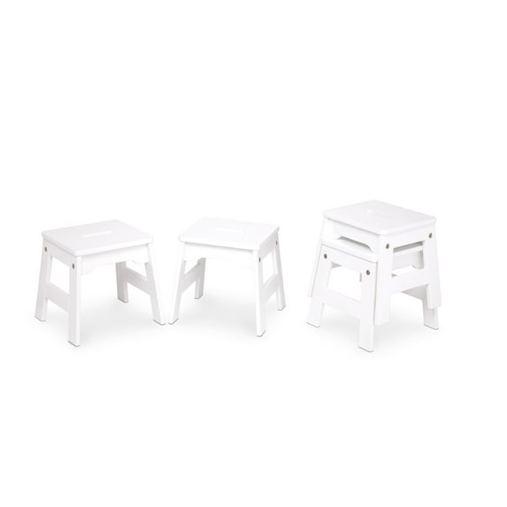 Melissa & Doug Wooden Stools – Set of 4 Stackable, Portable 11-Inch-Tall Stools (White)
