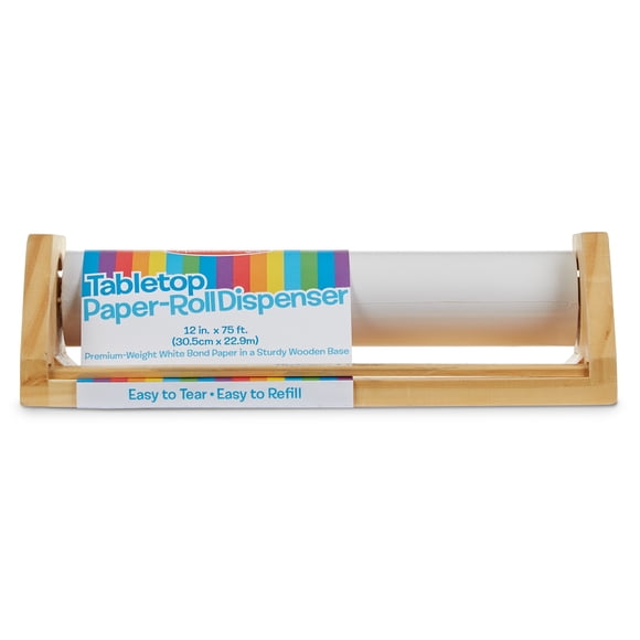 Melissa & Doug Paper Holder & Dispenser Wooden Tabletop Paper Roll Dispenser with White Bond Paper (12 inches x 75 feet)