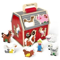 Melissa & Doug Wooden Take-Along Sorting Barn Toy with Flip-Up Roof and Handle 10 Wooden Farm Play Pieces