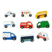 Melissa & Doug Wooden Town Vehicles Set in Wooden Tray 9 pcs