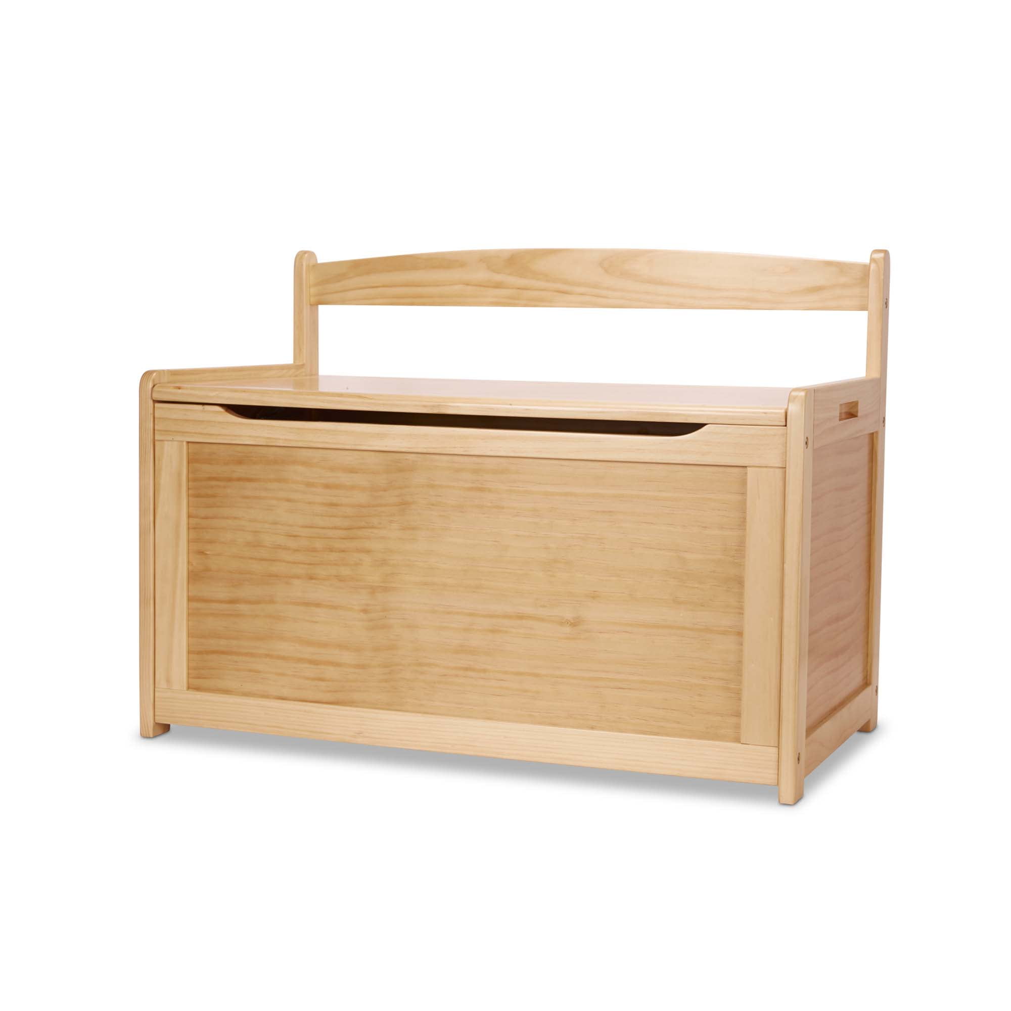 Light Wood Toy Chest with Safety-Hinged Lid