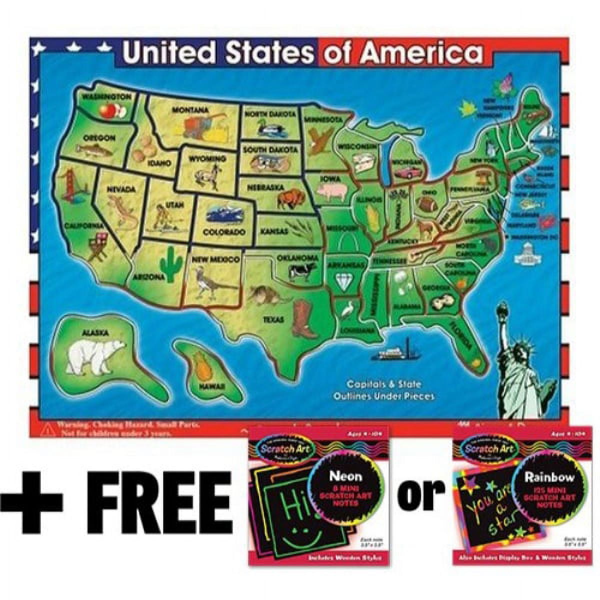 Melissa & Doug Wooden USA Map Sound Puzzle (40 Pieces) + Free Scratch