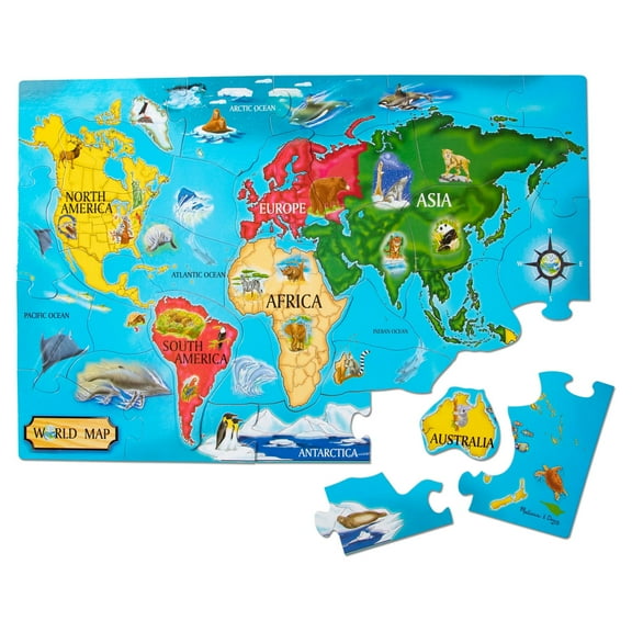 Melissa & Doug World Map Jumbo Jigsaw Floor Puzzle (33 pcs, 2 x 3 feet) - FSC Certified