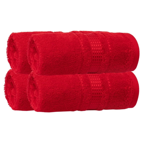 Melissa Linen 4 Pack Fingertip Towels, Super Absorbent, Ultra Durable Weave, Red