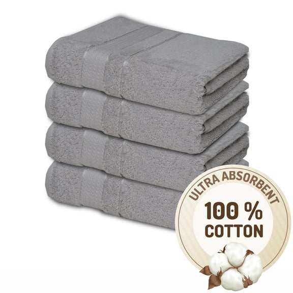 Melissa Linen, 4 Pack Washcloth, Super Absorbent, Ultra Durable Weave, Gray