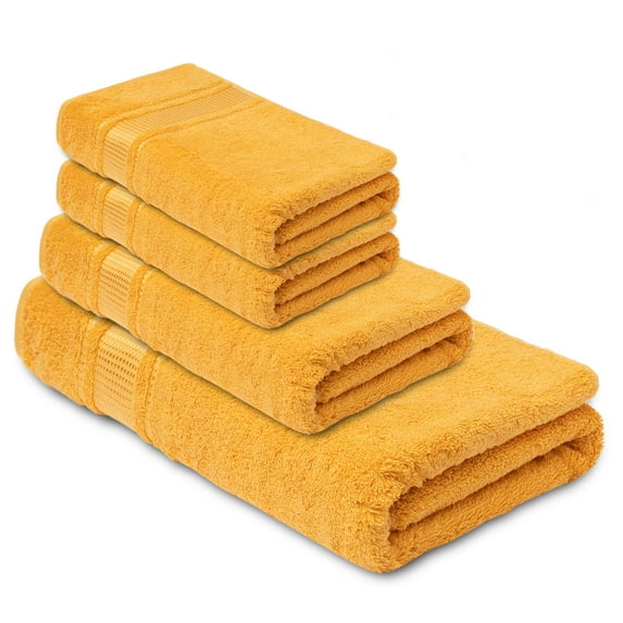 Melissa Linen, 4-Piece Bath Towel Set for Bathroom, (Bath Towel, Hand Towel, 2 Fingertips Towels), Absorbent and Soft, Honey Yellow