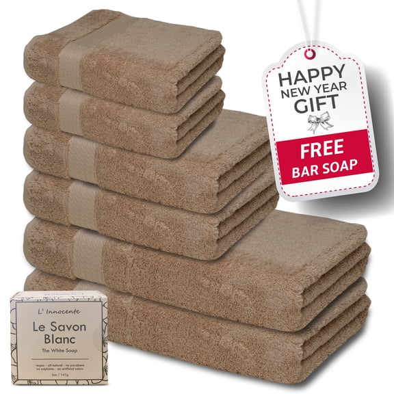 Melissa Linen 6 Piece Bath Towel Sets, Bath Towel, Hand Towel, Washcloth, Quick Dry, Beige