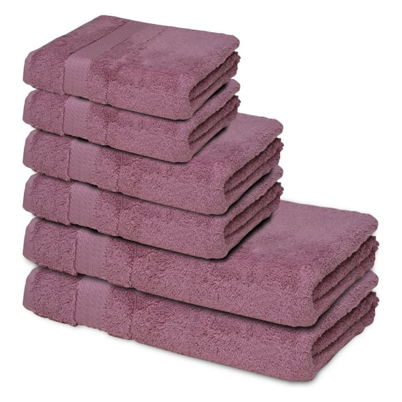 Melissa Linen 6 Piece Bath Towel Sets, Long-Staple Cotton, Bath Towel, Hand Towel, Washcloth, Quick Dry, Lilac