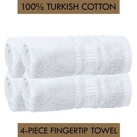 Melissa Linen 550 GSM Turkish Cotton Fingertip Hand Towels, 4-Pack, Bright White, Soft and Absorbent