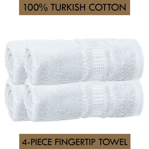 Melissa Linen 550 GSM Turkish Cotton Fingertip Hand Towels, 4-Pack, Bright White, Soft and Absorbent