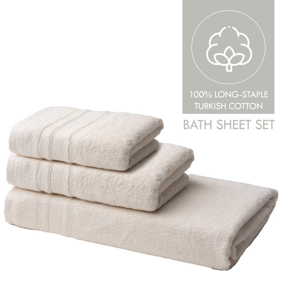Melissa Linen, Large Bathroom Towels Set, 3 Pack, Soft and Absorbent, Bath Sheet, Hand Towel, Washcloth, Ecru