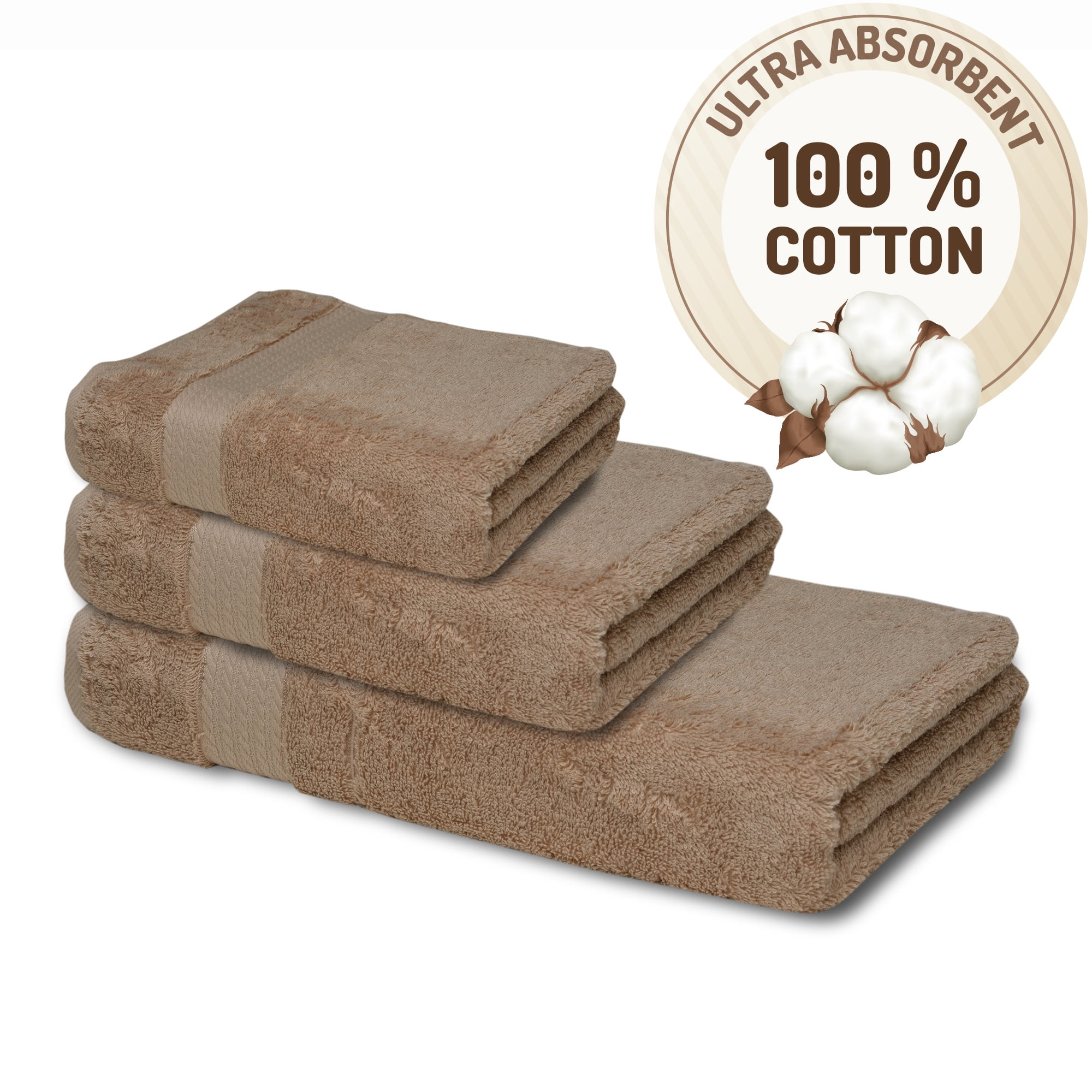 Melissa Linen Premium Turkish Cotton Set of 3 Luxury Bath Towel Set, Beige